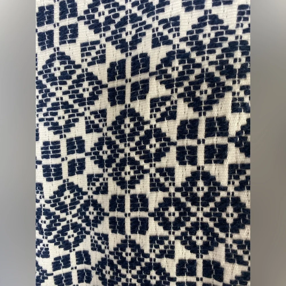 Tory Burch Burlap Navy and White Geometric Fit & Flare Mini Dress